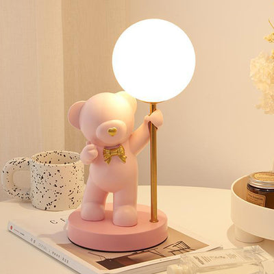 Modern Art Deco Kids Bear Resin Glass 1-Light Table Lamp For Study