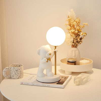 Modern Art Deco Kids Bear Resin Glass 1-Light Table Lamp For Study