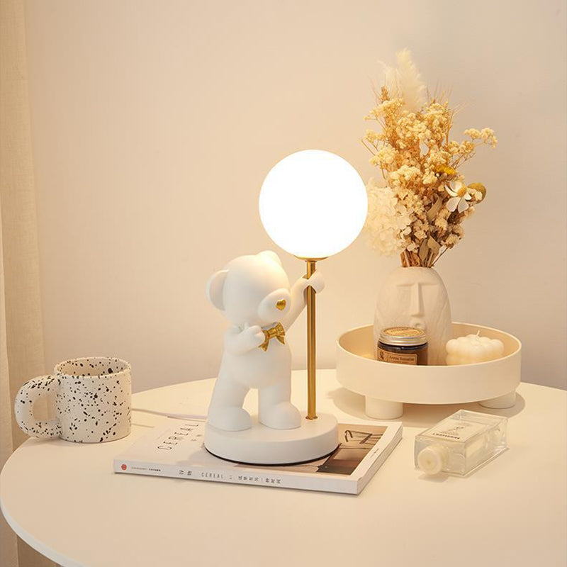 Modern Art Deco Kids Bear Resin Glass 1-Light Table Lamp For Study