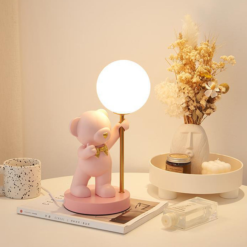 Modern Art Deco Kids Bear Resin Glass 1-Light Table Lamp For Study