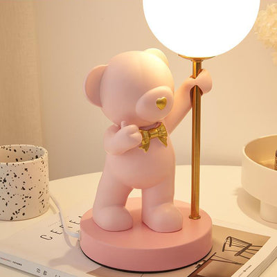 Modern Art Deco Kids Bear Resin Glass 1-Light Table Lamp For Study