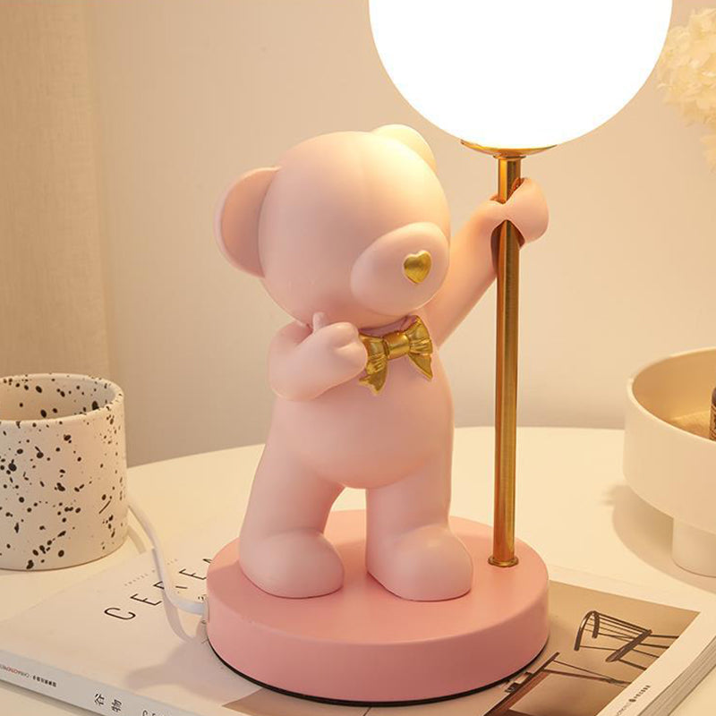 Modern Art Deco Kids Bear Resin Glass 1-Light Table Lamp For Study