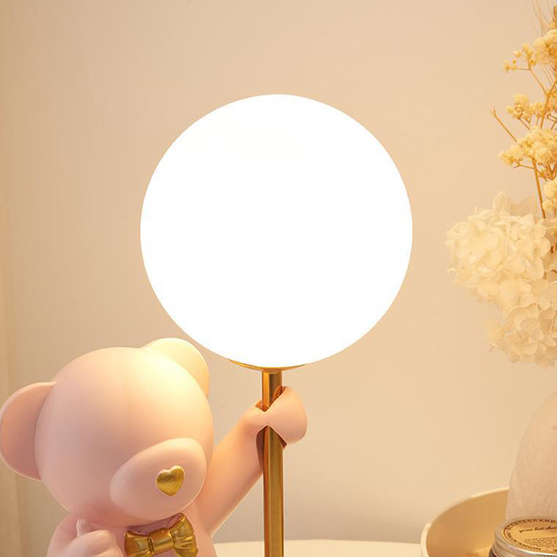 Modern Art Deco Kids Bear Resin Glass 1-Light Table Lamp For Study