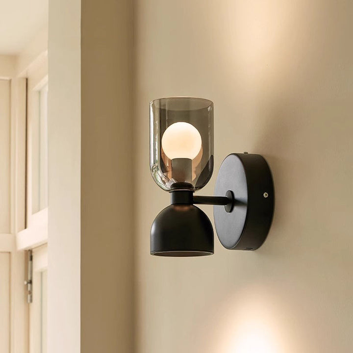 Moderna lámpara de pared de estilo Art Deco con copa de vino de hierro, aluminio y vidrio de 2 luces para pasillo 