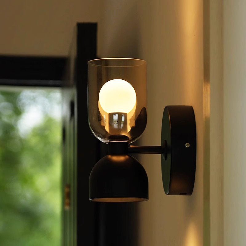 Modern Art Deco Wine Cup Iron Aluminum Glass 2-Light Wall Sconce Lamp For Hallway