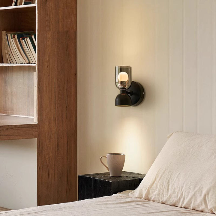 Moderna lámpara de pared de estilo Art Deco con copa de vino de hierro, aluminio y vidrio de 2 luces para pasillo 