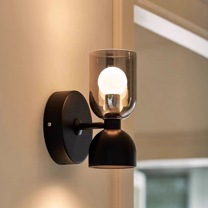 Moderna lámpara de pared de estilo Art Deco con copa de vino de hierro, aluminio y vidrio de 2 luces para pasillo 