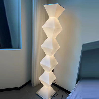 مصباح أرضي LED من الفولاذ المقاوم للصدأ والبلاستيك والزجاج بتصميم هندسي إبداعي عصري لغرفة المعيشة 