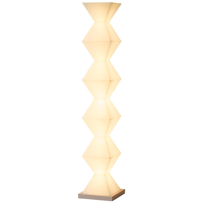 مصباح أرضي LED من الفولاذ المقاوم للصدأ والبلاستيك والزجاج بتصميم هندسي إبداعي عصري لغرفة المعيشة 