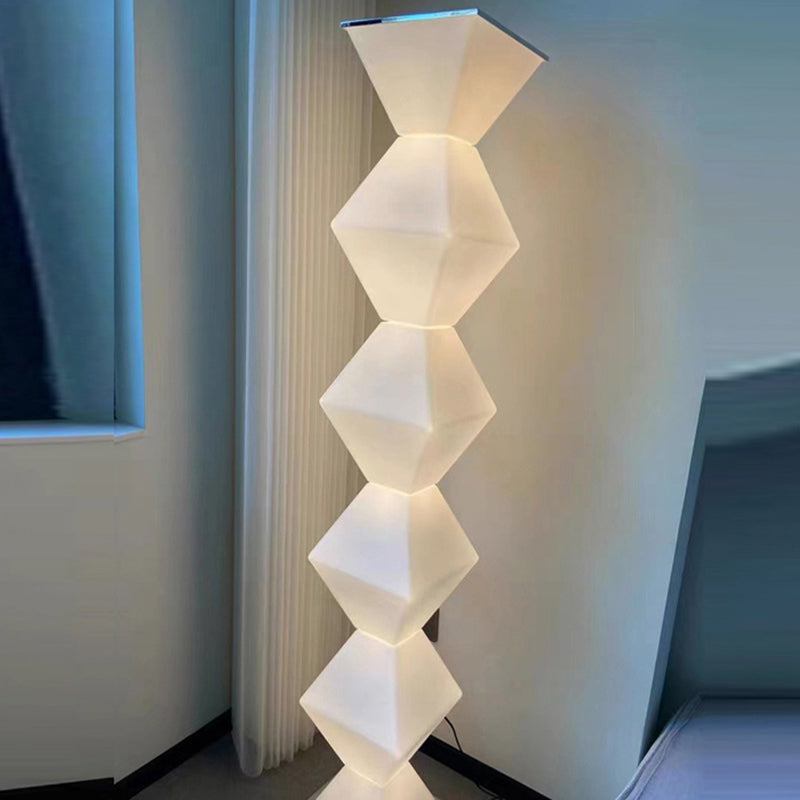 مصباح أرضي LED من الفولاذ المقاوم للصدأ والبلاستيك والزجاج بتصميم هندسي إبداعي عصري لغرفة المعيشة 