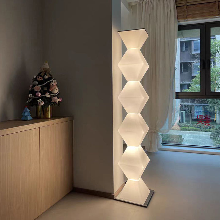 Contemporary Creative Geometry Iron Stainless Steel Plastic Glass LED Standing Floor Lamp For Living Room