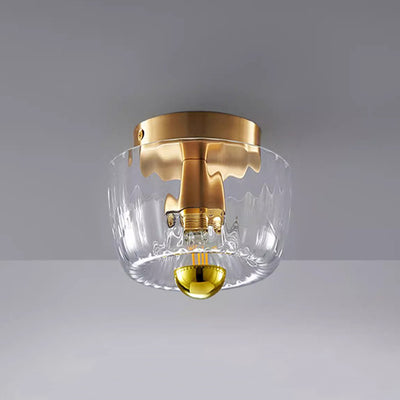 Contemporary Retro Bowl Iron Glass 1-Light Semi-Flush Mount Ceiling Light For Entryway