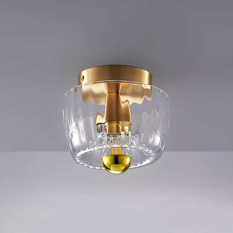Contemporary Retro Bowl Iron Glass 1-Light Semi-Flush Mount Ceiling Light For Entryway