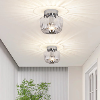 Contemporary Retro Bowl Iron Glass 1-Light Semi-Flush Mount Ceiling Light For Entryway