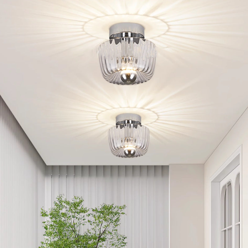 Contemporary Retro Bowl Iron Glass 1-Light Semi-Flush Mount Ceiling Light For Entryway