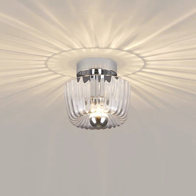Contemporary Retro Bowl Iron Glass 1-Light Semi-Flush Mount Ceiling Light For Entryway