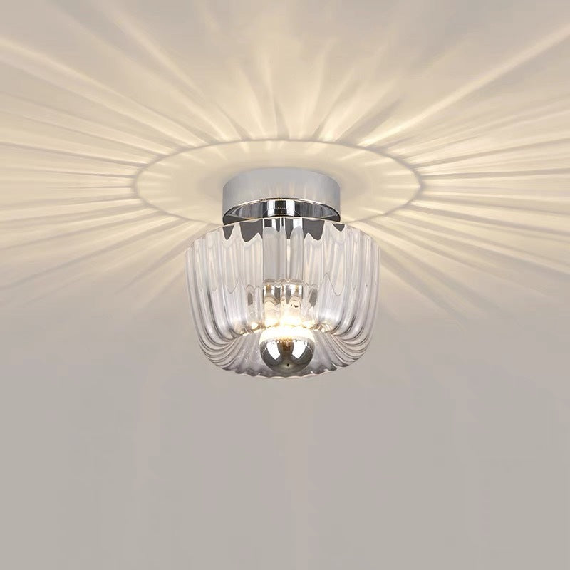 Contemporary Retro Bowl Iron Glass 1-Light Semi-Flush Mount Ceiling Light For Entryway