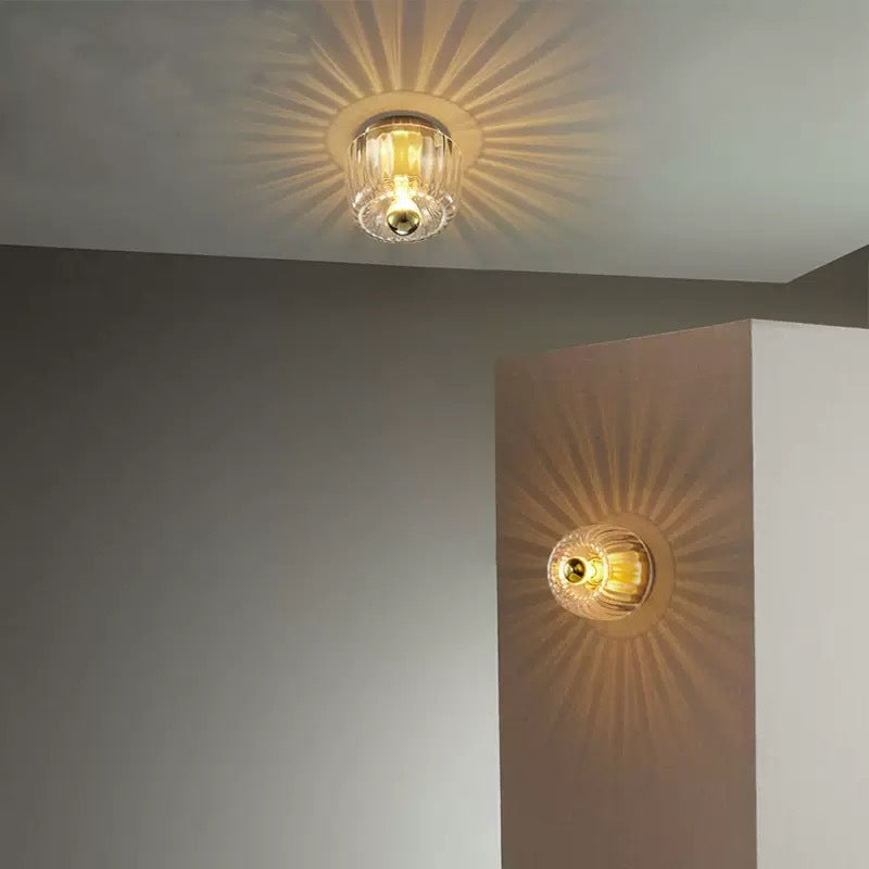 Contemporary Retro Bowl Iron Glass 1-Light Semi-Flush Mount Ceiling Light For Entryway