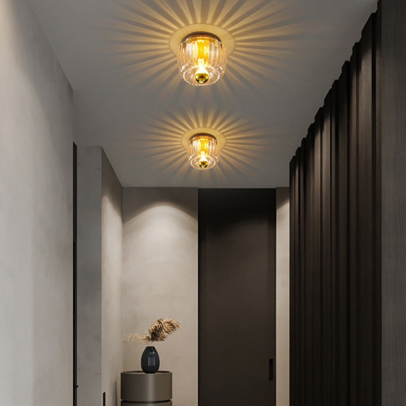 Contemporary Retro Bowl Iron Glass 1-Light Semi-Flush Mount Ceiling Light For Entryway