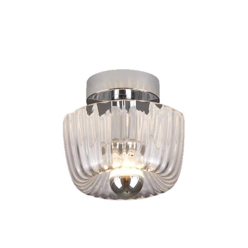 Contemporary Retro Bowl Iron Glass 1-Light Semi-Flush Mount Ceiling Light For Entryway