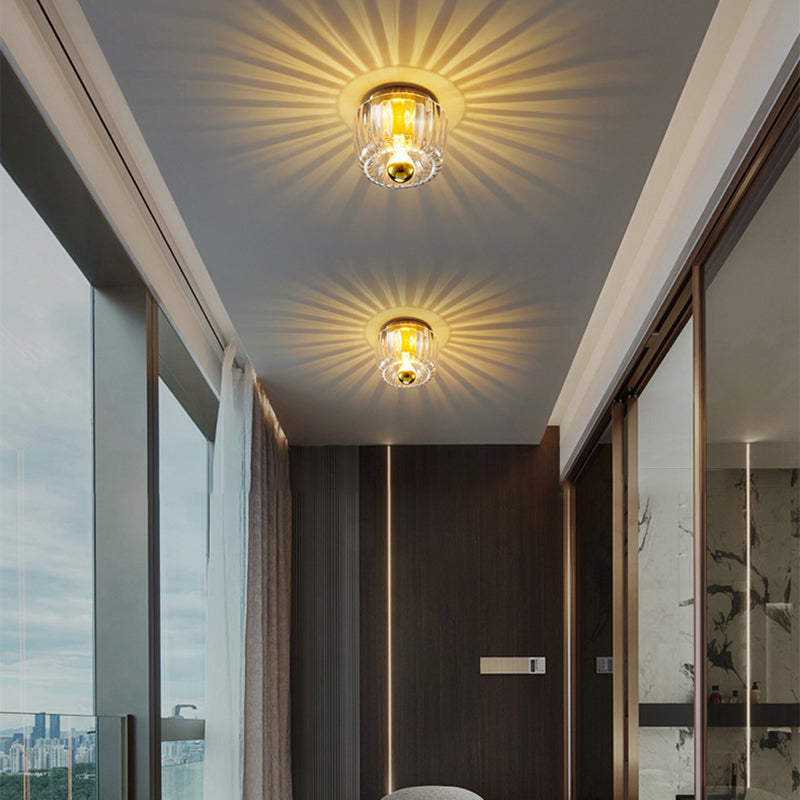 Contemporary Retro Bowl Iron Glass 1-Light Semi-Flush Mount Ceiling Light For Entryway