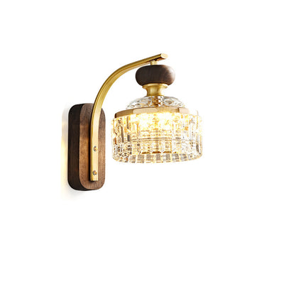 Traditional Luxury Round Acrylic Metal Solid Wood LED Wall Sconce Lamp For Bedroom
