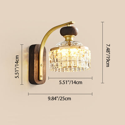 Traditional Luxury Round Acrylic Metal Solid Wood LED Wall Sconce Lamp For Bedroom