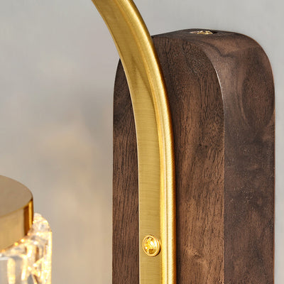 Traditional Luxury Round Acrylic Metal Solid Wood LED Wall Sconce Lamp For Bedroom