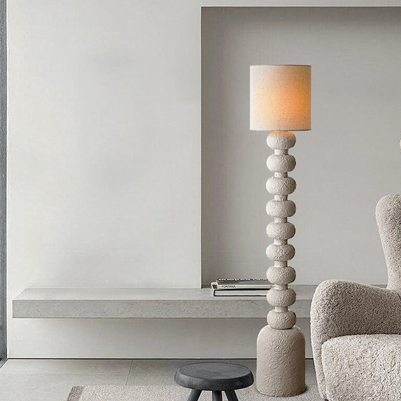 Traditional Japanese Round Square Resin Glass Fabric 1-Light Standing Floor Lamp For Bedroom