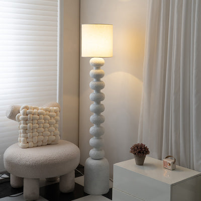 Traditional Japanese Round Square Resin Glass Fabric 1-Light Standing Floor Lamp For Bedroom