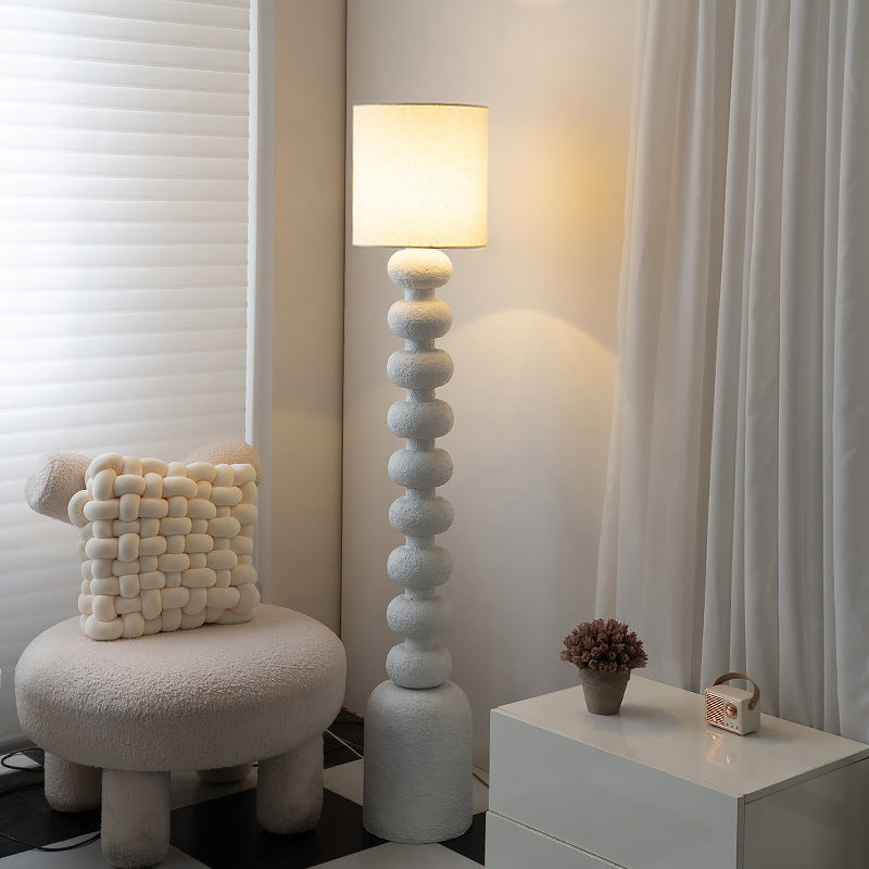 Traditional Japanese Round Square Resin Glass Fabric 1-Light Standing Floor Lamp For Bedroom