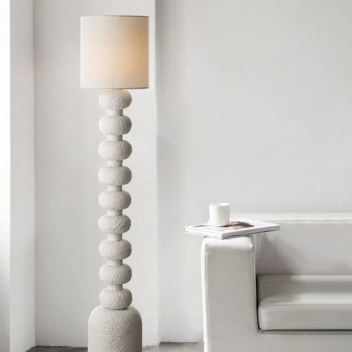 Traditional Japanese Round Square Resin Glass Fabric 1-Light Standing Floor Lamp For Bedroom