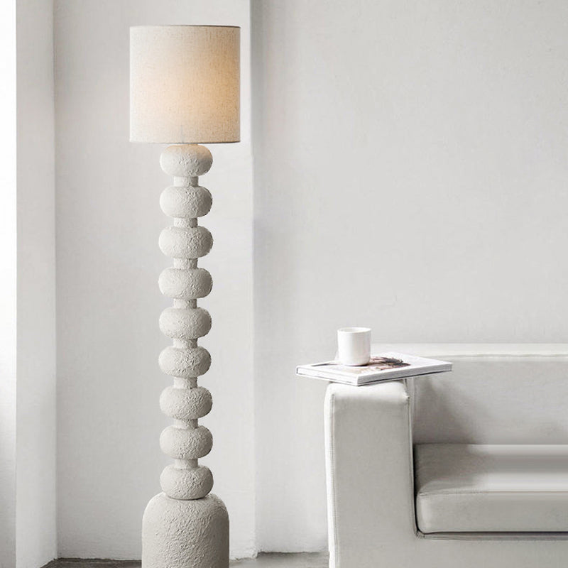 Traditional Japanese Round Square Resin Glass Fabric 1-Light Standing Floor Lamp For Bedroom