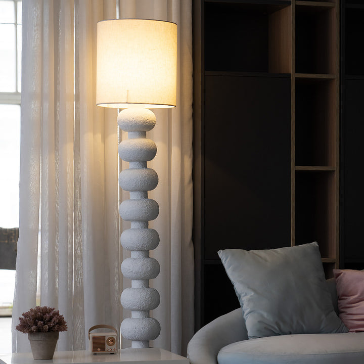Traditional Japanese Round Square Resin Glass Fabric 1-Light Standing Floor Lamp For Bedroom