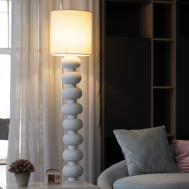 Traditional Japanese Round Square Resin Glass Fabric 1-Light Standing Floor Lamp For Bedroom