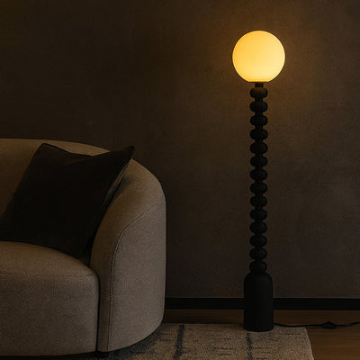 Traditional Japanese Round Square Resin Glass Fabric 1-Light Standing Floor Lamp For Bedroom