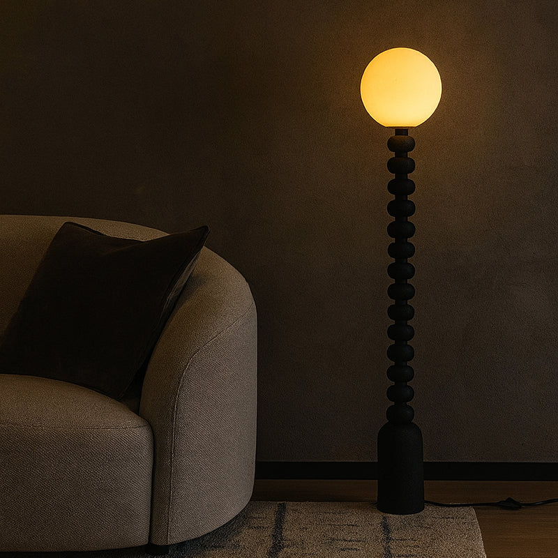 Traditional Japanese Round Square Resin Glass Fabric 1-Light Standing Floor Lamp For Bedroom