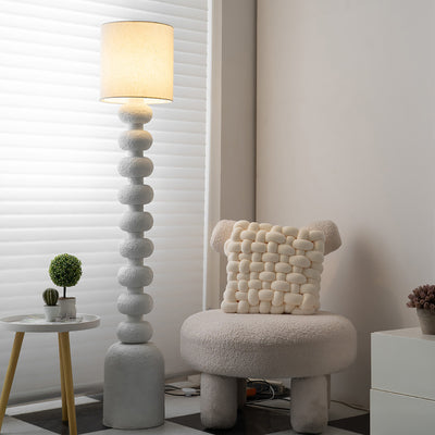Traditional Japanese Round Square Resin Glass Fabric 1-Light Standing Floor Lamp For Bedroom