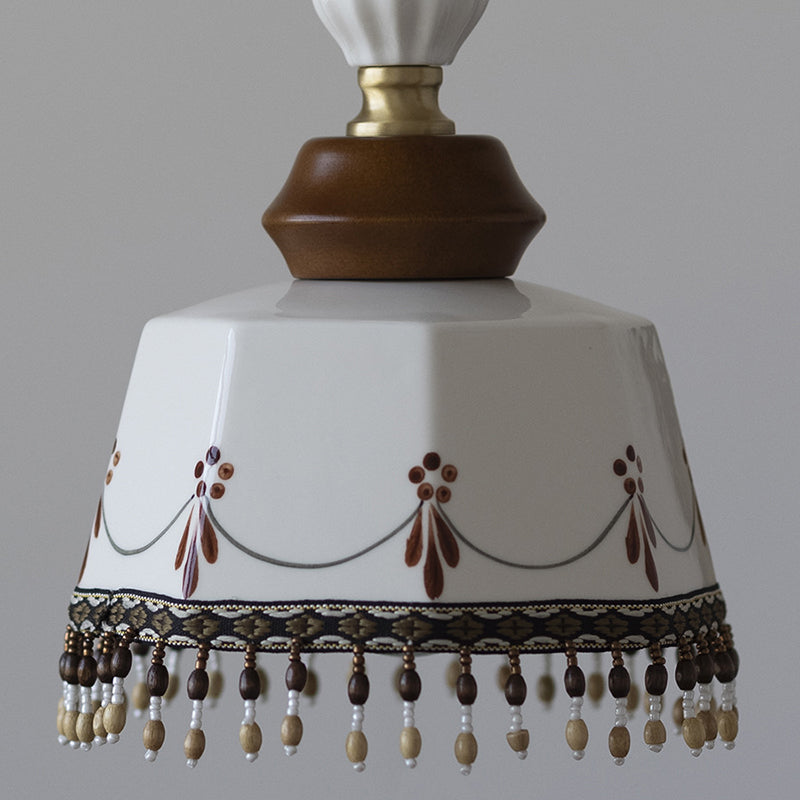 Contemporary Nordic Bowl Tassel Brass Solid Wood Iron Ceramic 1-Light Wall Sconce Lamp For Bedroom