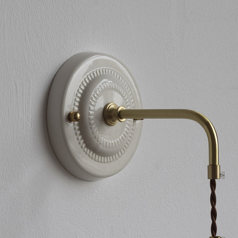 Contemporary Nordic Bowl Tassel Brass Solid Wood Iron Ceramic 1-Light Wall Sconce Lamp For Bedroom