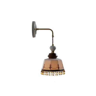 Contemporary Nordic Bowl Tassel Brass Solid Wood Iron Ceramic 1-Light Wall Sconce Lamp For Bedroom