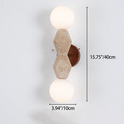 Traditionelle japanische geometrische Massivholz-Wandleuchte aus gelbem Travertin mit 2 Lichtern für das Wohnzimmer 