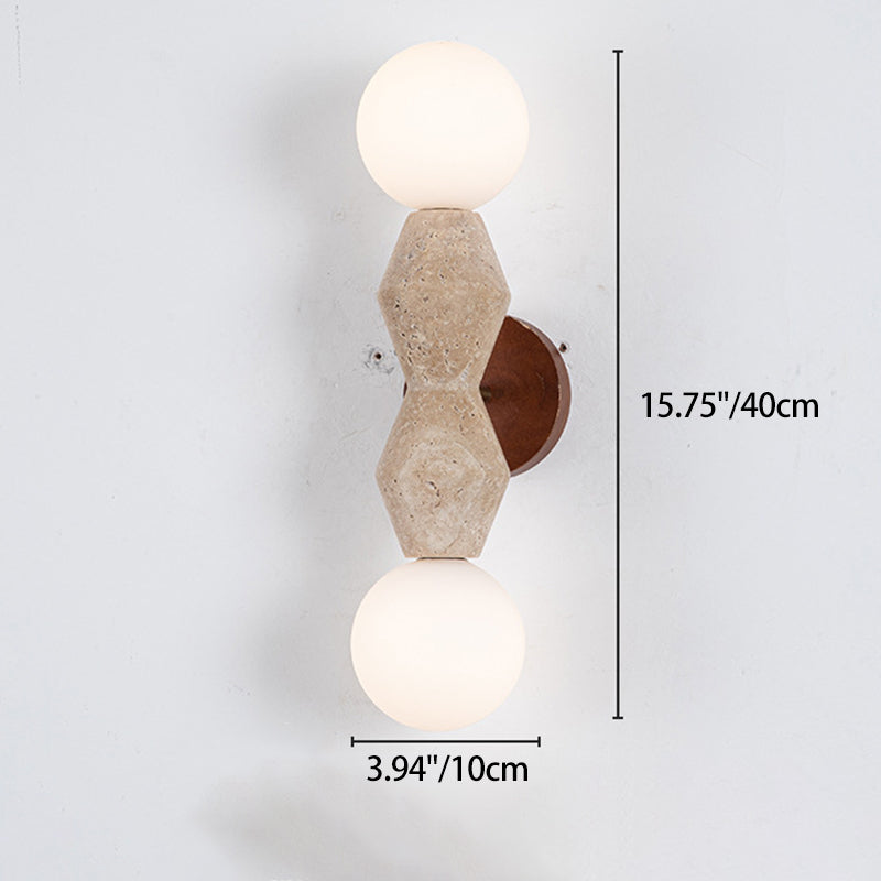 Traditionelle japanische geometrische Massivholz-Wandleuchte aus gelbem Travertin mit 2 Lichtern für das Wohnzimmer 