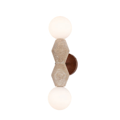 Traditionelle japanische geometrische Massivholz-Wandleuchte aus gelbem Travertin mit 2 Lichtern für das Wohnzimmer 