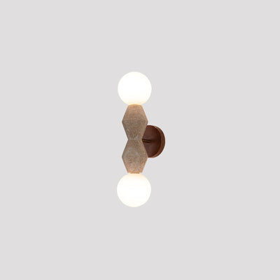 Traditionelle japanische geometrische Massivholz-Wandleuchte aus gelbem Travertin mit 2 Lichtern für das Wohnzimmer 