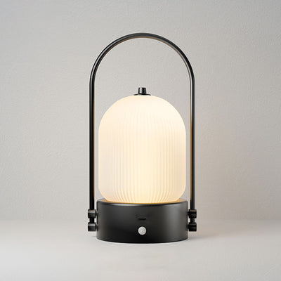 Modern Minimalist Oval Metal Iron Glass Inductive Portable USB LED Table Lamp For Bedroom