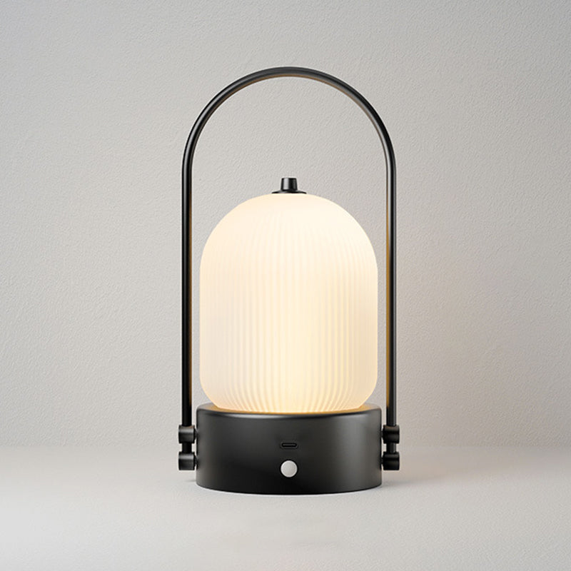 Modern Minimalist Oval Metal Iron Glass Inductive Portable USB LED Table Lamp For Bedroom