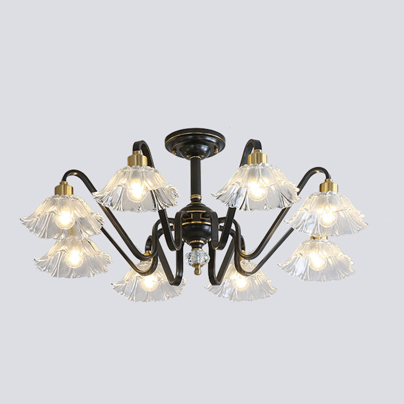 Lámpara de Araña Contemporánea de Lujo de Flores de Latón y Cristal de Vidrio con 3/5/6/8/10/15 Luces para Sala de Estar 