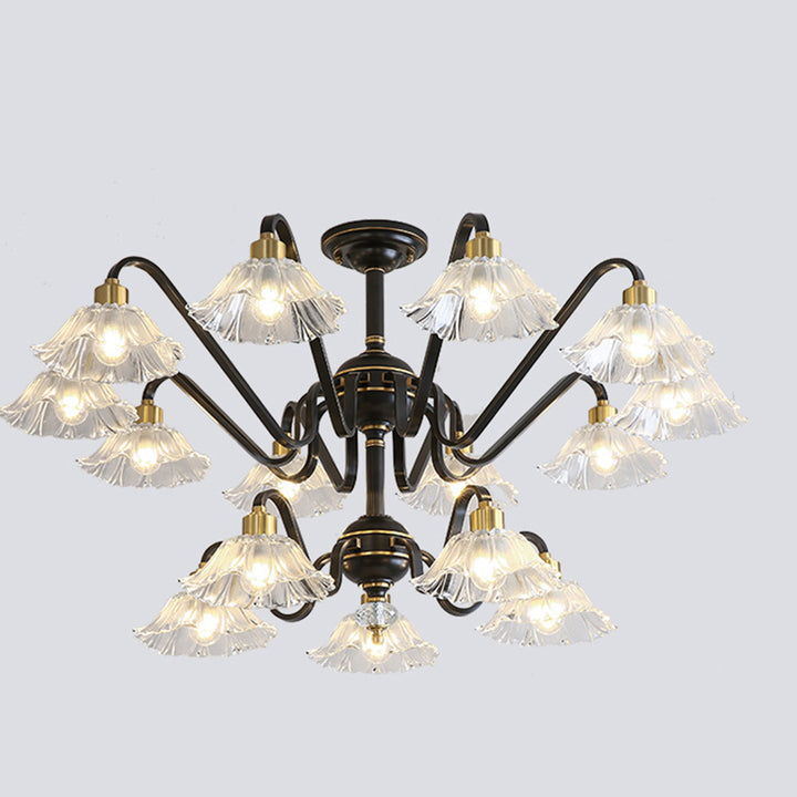 Lámpara de Araña Contemporánea de Lujo de Flores de Latón y Cristal de Vidrio con 3/5/6/8/10/15 Luces para Sala de Estar 