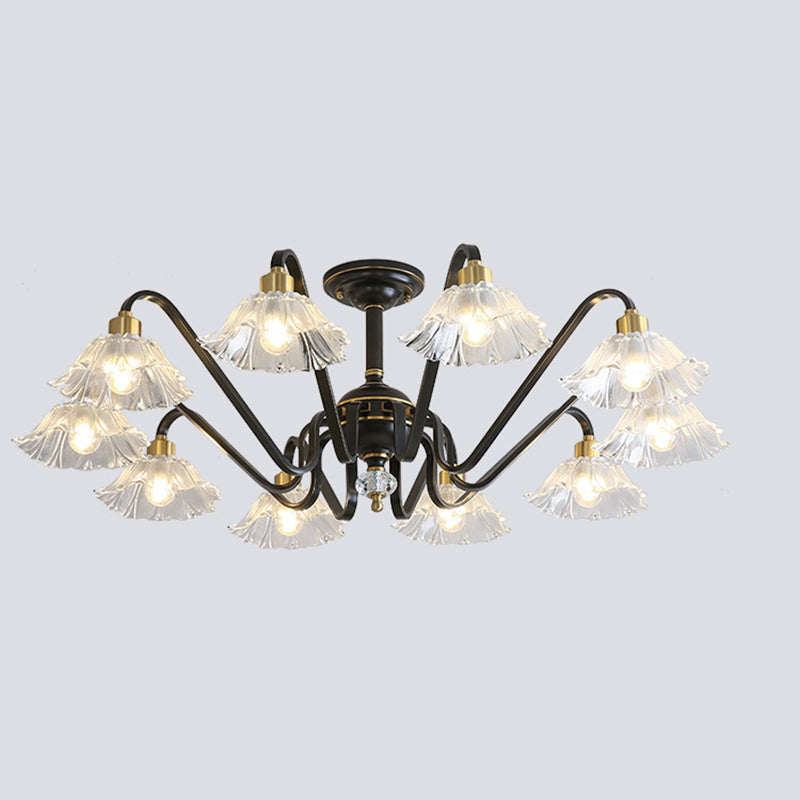 Lámpara de Araña Contemporánea de Lujo de Flores de Latón y Cristal de Vidrio con 3/5/6/8/10/15 Luces para Sala de Estar 